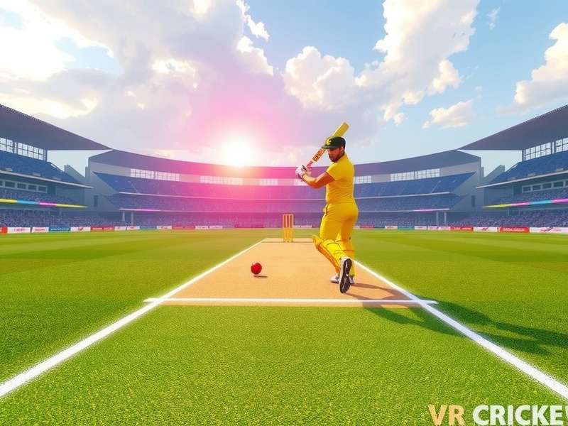 Player batting in VR Cricket Pro Battle, hitting a six