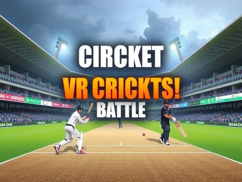 VR Cricket Pro Battle game cover featuring Indian stadium and players